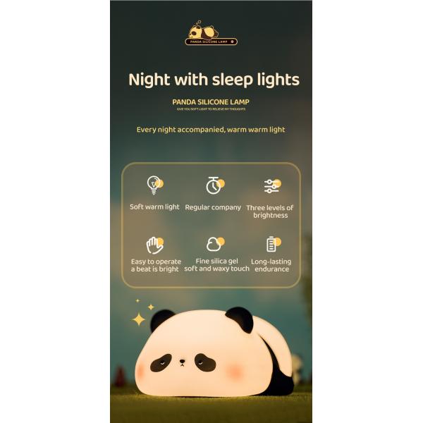 Personalización Luz nocturna de silicona Panda Usb Recargable Mesa Led Lamp Luz nocturna de silicona Luces nocturnas para el cuarto de los niños