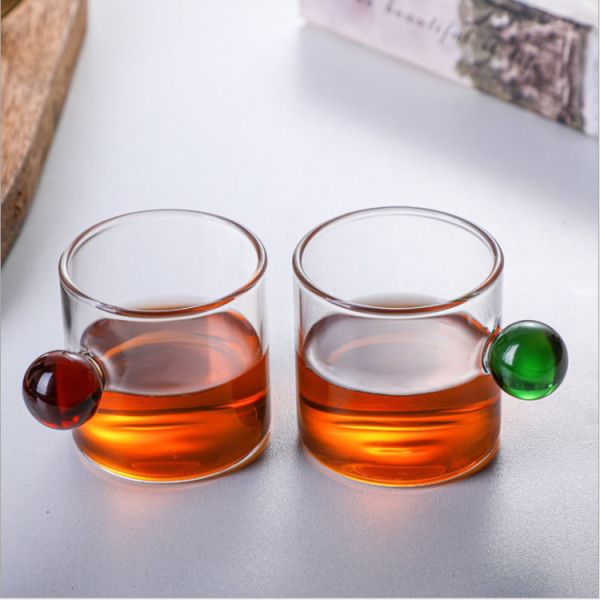 120ml Single Wall Glass Drinkware Breakfast Coffee Cups With Colored Ball Handle