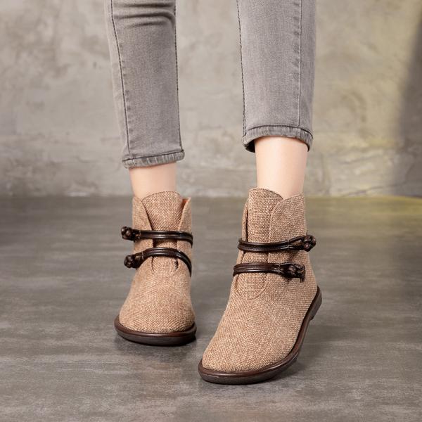 S290 Autumn And Winter Hot Fashion Boots Women Retro Linen Women'S Shoes Flat Leather Buckle Women'S Shoes Ankle Boots