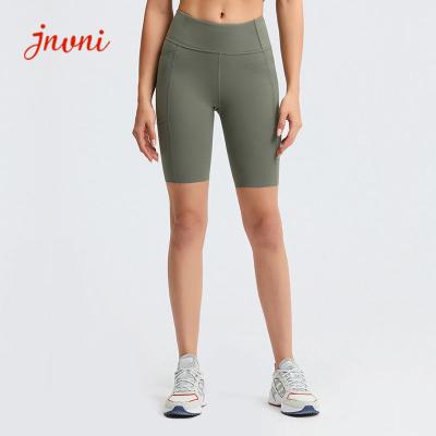 Short ativo alto selado da ioga do Gym 220gsm da cintura com gota em uns bolsos laterais do telefone