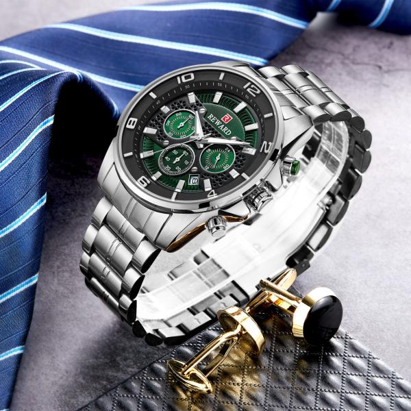 REWARD Quartz Mens Stainless Steel Watches , Analog Sports Wrist Watch Alloy Case