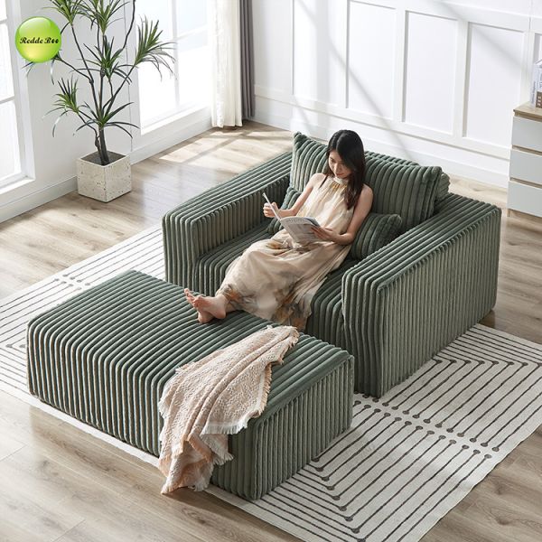Striped Velvet Green Couch Chenille Sleeper Sofa Armchair With Ottoman