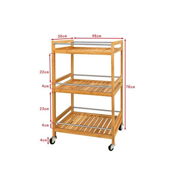 Wooden Kitchen Food Tray Trolley Cart with Wheels Prices Bamboo Home Furniture