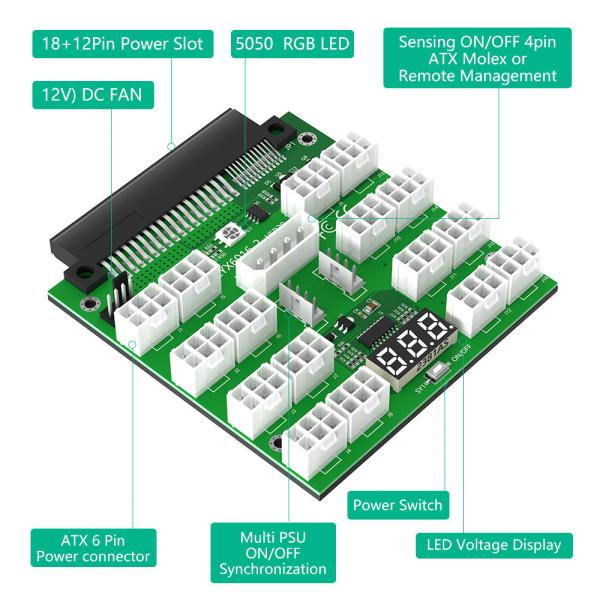Version de mise à niveau ATX 16x 6Pin Planche d'alimentation de rupture 16 Ports 12V PCI-E 6Pin Planche d'alimentation de rupture de serveur Connecteur de synchronisation pour (Daier) 750W 1100W 1600W 2000W 2400W