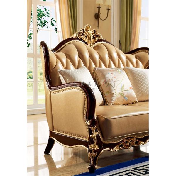 Living Room Luxury Wooden Frame Leather Sofa Set