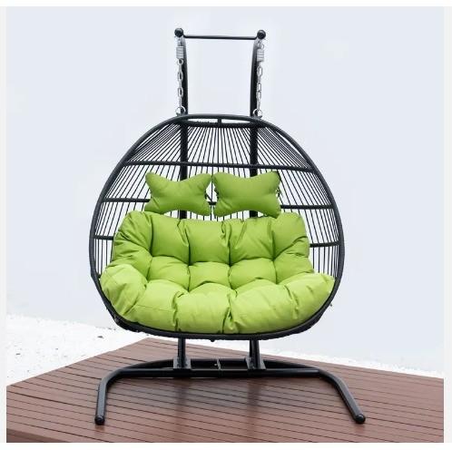 Modern Green Cushions Double Seater Stand Outdoor Hanging Swing Chair