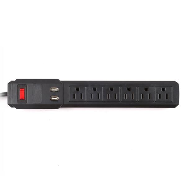 5 outlet Power Socket 1.5FT Cord with on/off Switches, 2 USB Surge Protector