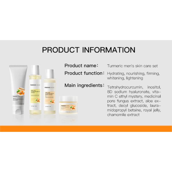 FM OEM Organic Tumeric Man's Skincare Set Wtih Tumeric Extract Whitening Moisturizing Shrink Pores Oil-controlling for Home Use