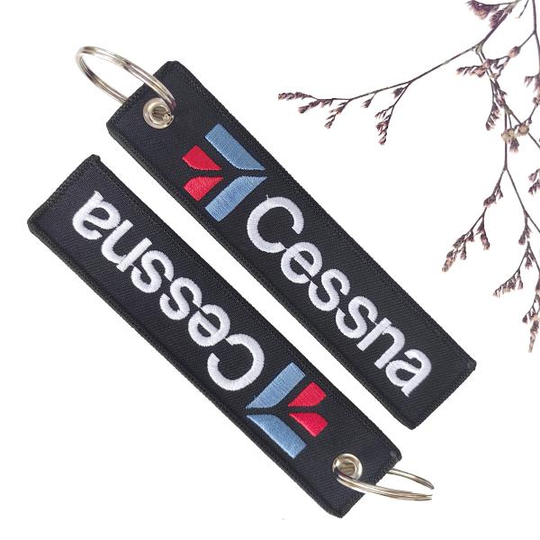 Cessna Letters Fashion Trinket Double Sided Embroidery Metal Keychain Airline gift crew use key chains