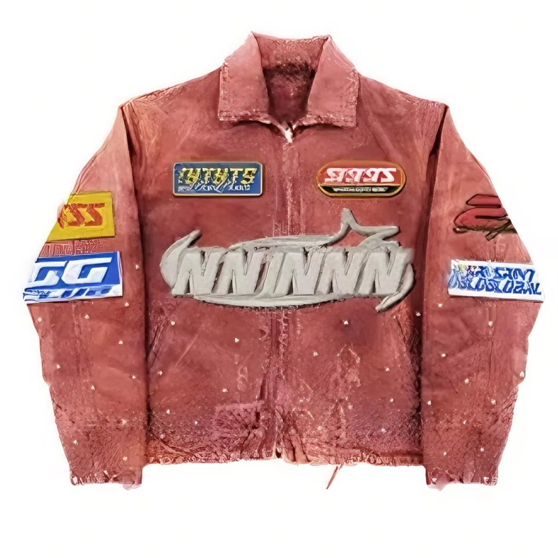 Custom Designer Vintage Distressed Windbreaker Denim Jacket Joggers Embroidery Rhinestone Plus Size Varsity Coat Jacket for Men