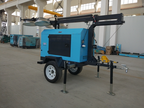 Contruction Emergency Portable 6-7kw 50Hz Mobile Light Tower , Trailer Mounted Light Towers