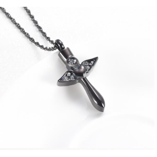 Stainless Steel Angel Wings Heart Cross Cremation Urn Pendant Necklace for Women/Men