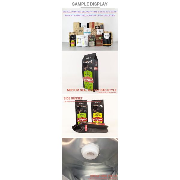 PlA  Biodegradable  Coffee Bean Bags With Valve and Zipper Custom Paper Packaging Flat Bottom  Bag  250g/500g