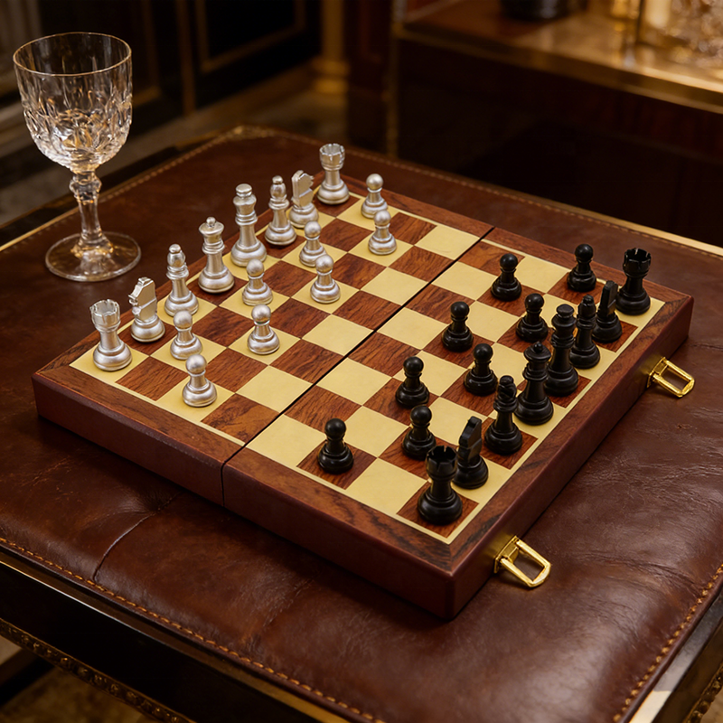 Luxury Aluminum Alloy Metal Chess Set with Foldable Design for Competition and Decor