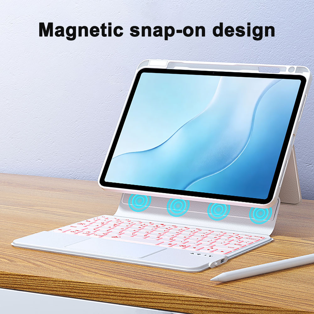 White Smart Touchpad Keyboard Cover, Magnetic Wireless Protective Case for iPad 10/10.9/11 Inch A16, OEM Customization Available