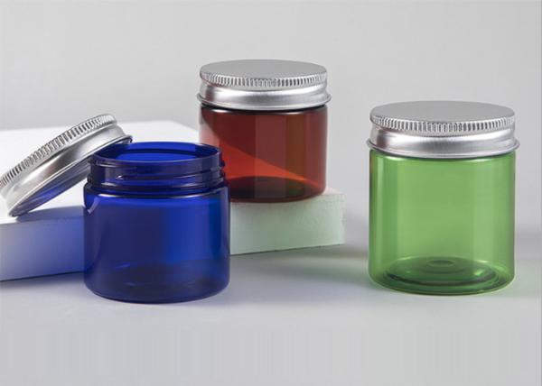 Amber Blue Green Color Transparent PET Plastic Jar With Sliver Aluminum Cap