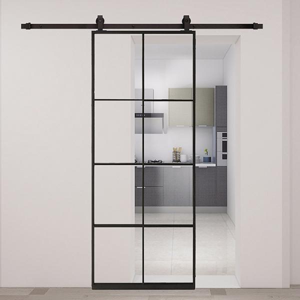 Frosted Glass Aluminum Steel Frame Interior Barn Door With Sliding Hardware