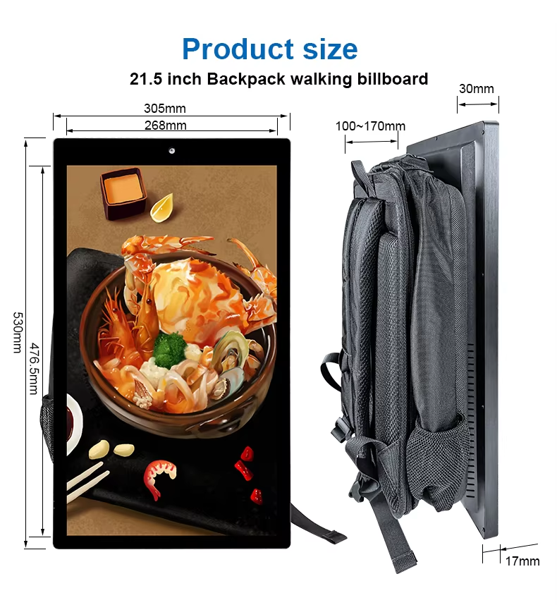Portable 1-Year Warranty OEM Android LCD Backpack Billboard Self-Service Business Advertising Bag Indoor Outdoor Use AD Panel