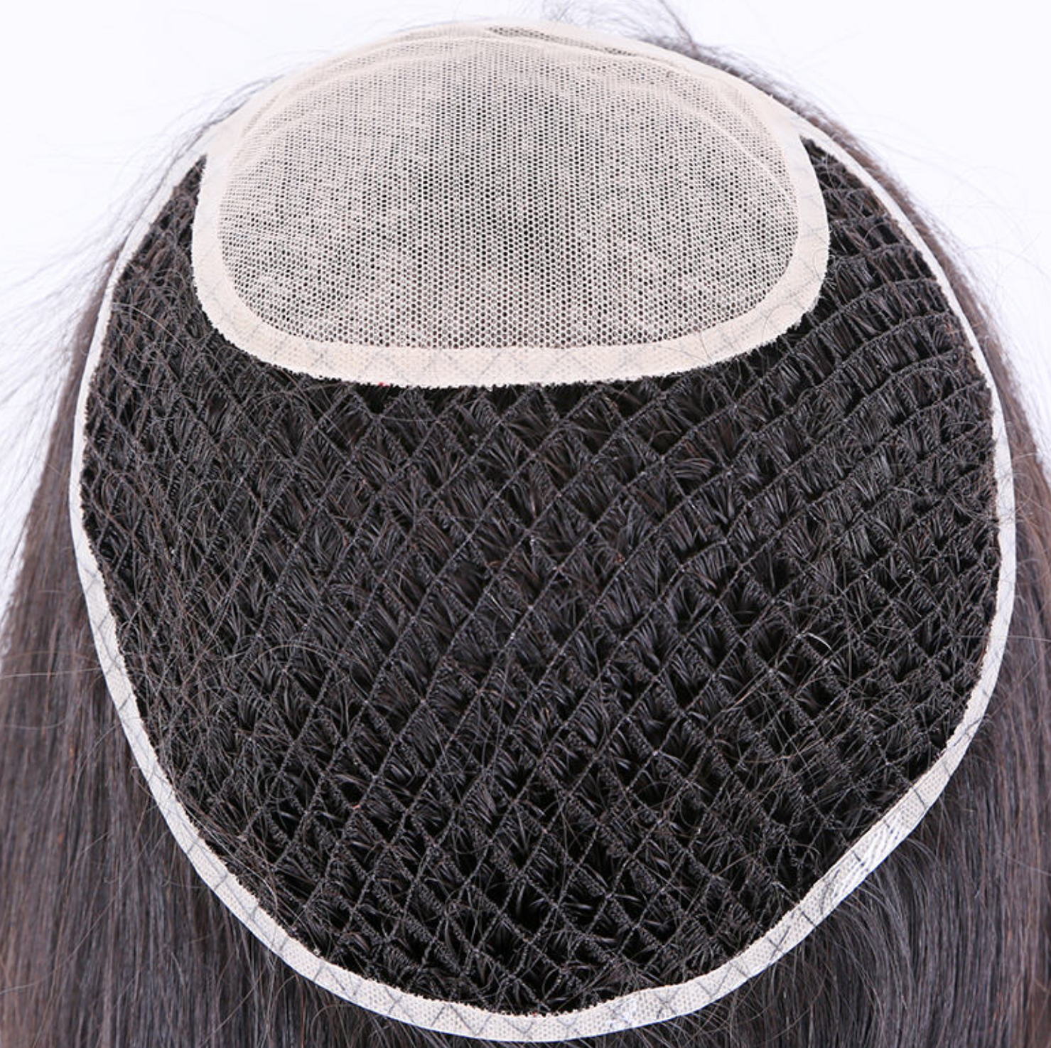 High Quality Natural Long Brown Integration Fishnet Base Virgin Multi Parting Hand Tied Human Hair Topper For Woman