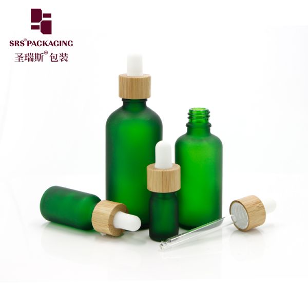 Custom Frosted Essential Oil Empty Packaging 15ml 30ml 50ml 100ml Bamboo Dropper Bottle
