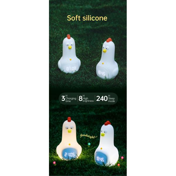 Relógio de alarme de frango Kung Fu para crianças com luz noturna e recursos inteligentes