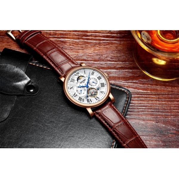 Pin Buckle 	Mens Mechanical Watches Soft Genuine Leather Band