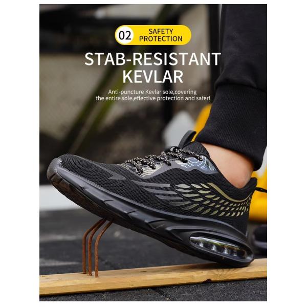 Industrial Work Flyknit Safety Shoes With Air-cushioned Sole And Kevlar Midsole