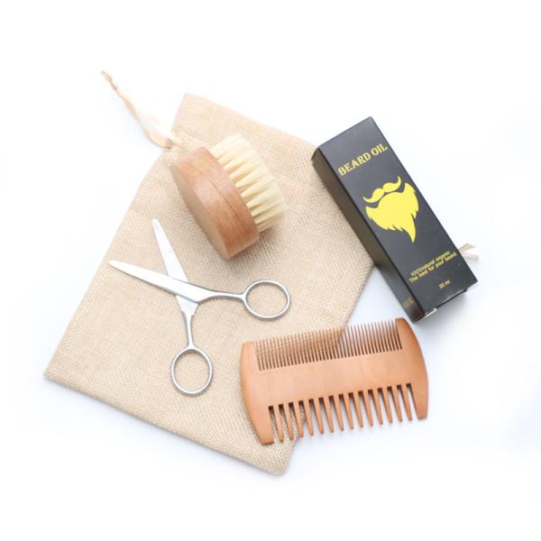 Natural Hard Boar Bristle Wood Beard Brush Set for Men's Hair Grooming Kit