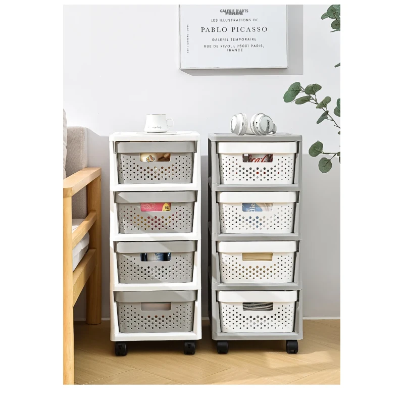 Nordic Movable Plastic 4-Layer Storage Cabinet Drawer-Type Toys Storage Organizer Drawer Cart with Wheels