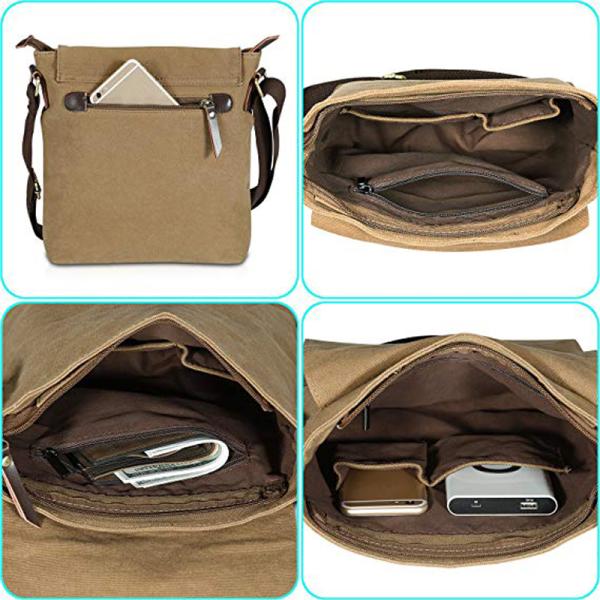 Vintage Multifunctional Canvas Crossbody Purse Bag Light Brown For Traveling