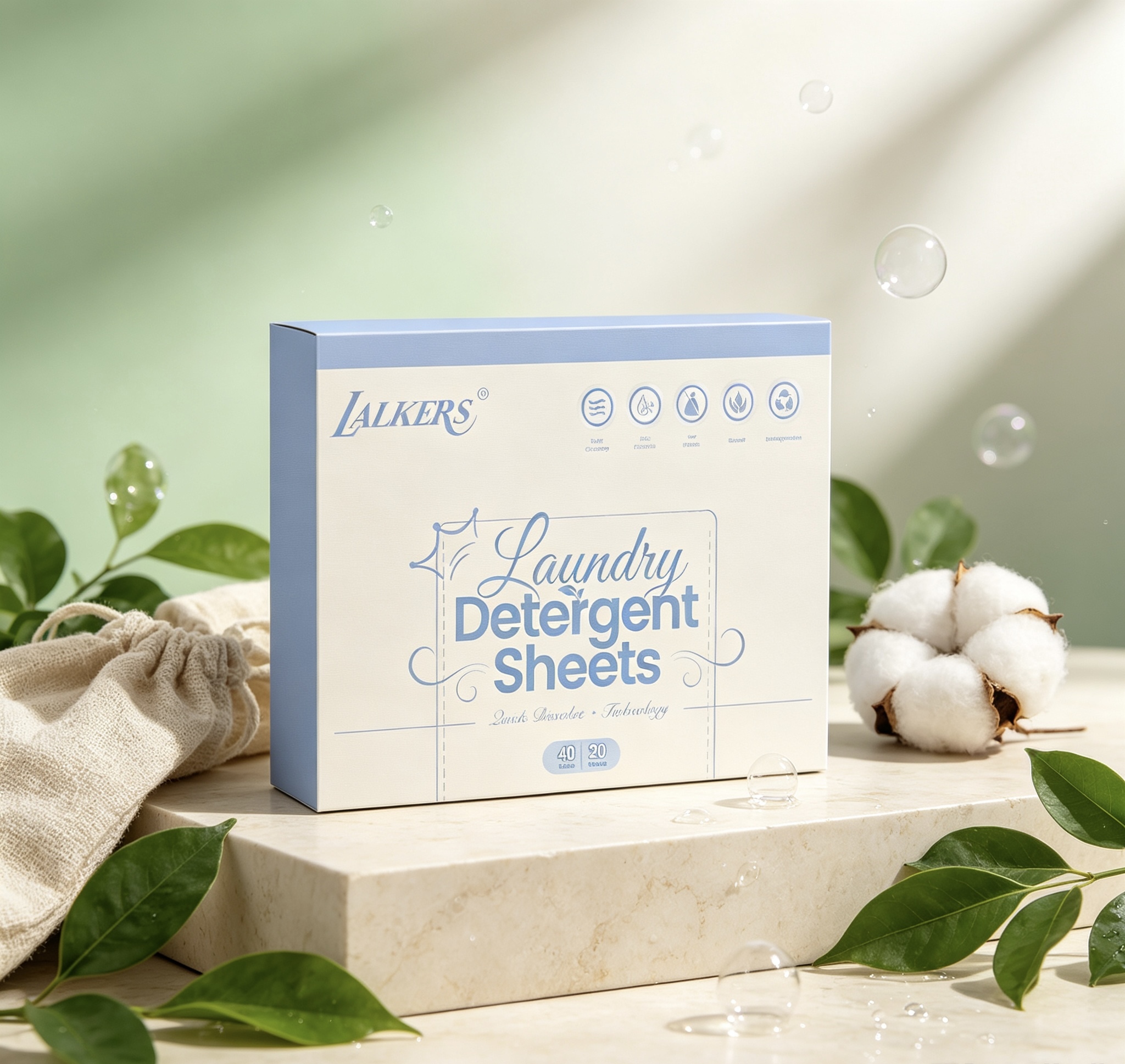 Plant Based Surfactant Fast Melting Laundry Detergent Sheets with 55% Active Ingredient