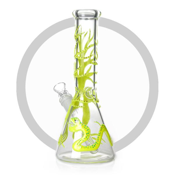 Beaker Bong With Luminous Yellow Tree And Snake UV Glass Smoking Water pipes Hookah