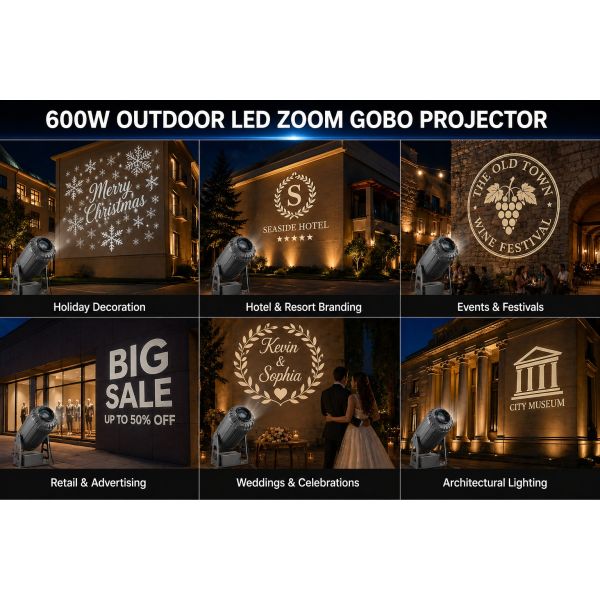 High Power 600W LED Zoom Gobo Projector Outdoor Waterproof Logo Projector Light
