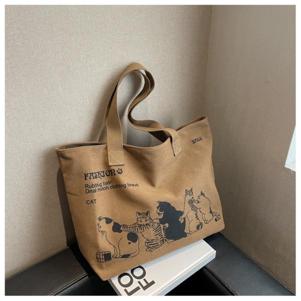 Custom Size Polyester Lined Fashion Canvas Shopper Bag for Women Shopping