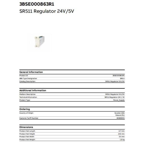 SR511   Regulador redundante 5V de 3BSE000863R1 ABB