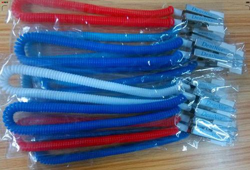 Plastic dental bib clips flexible napkin holder expanding coiled spring leash scarfpin