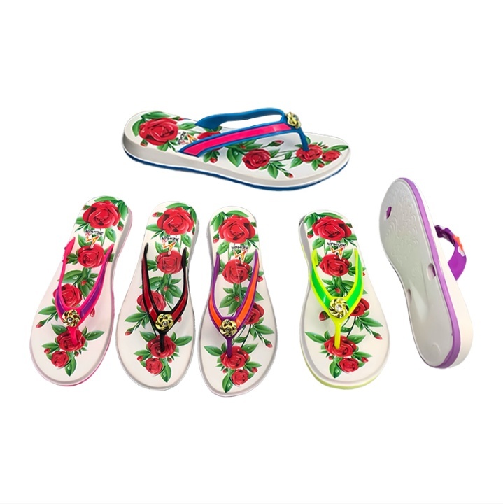 EVA Women Rose Pattern Flip Flops Anti-slip Lightweight Beach Sandals for Summer