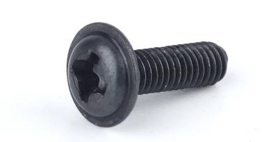 Black Oxide Alloy Steel Phillips Screw With Washer , Flanged Round Head Screws