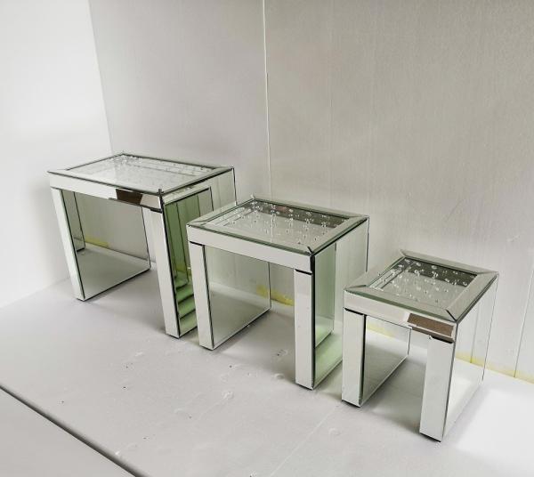 Sparkly Set of 3 Mirrored Floating crystal Nesting Table 3 pieces