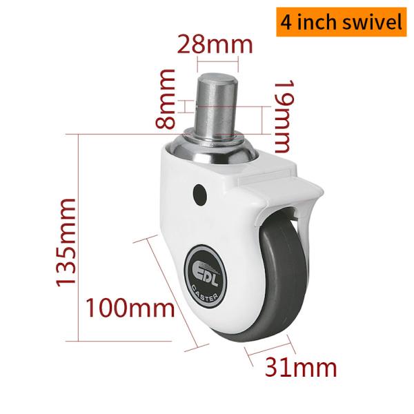 4 pulgadas ruedas de ruedas médicas TPE banda de rodamiento 130 kg capacidad de carga