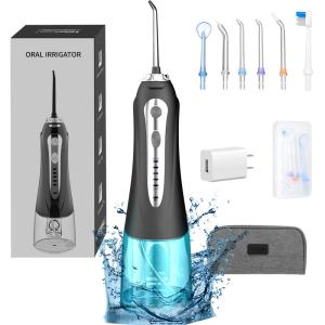 Cordless Water Flosser for Teeth-Water Oral Flossers with 5 Modes, 6 Jet Tips,