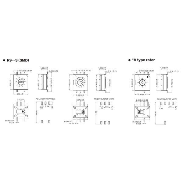 4 Position Coded Rotary Switch Octal Code Right Angle Mount Extended Actuators