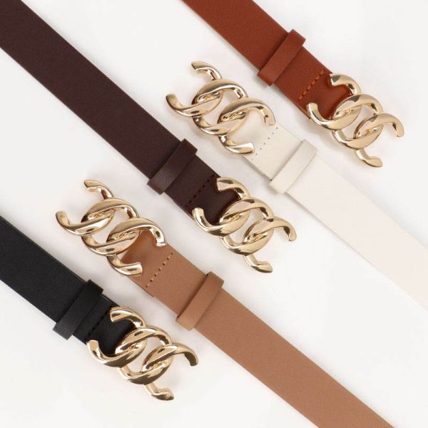 New Fashionable Thin Belt Multi-Color Women's Belts Twisted Gold Buckle Ladies Belt Faux Leather Adjustable for Jeans Dresses