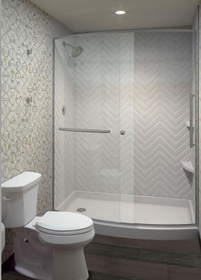 Light Texture Cultured Marble Shower Walls With Back Panels Scratch Resistent
