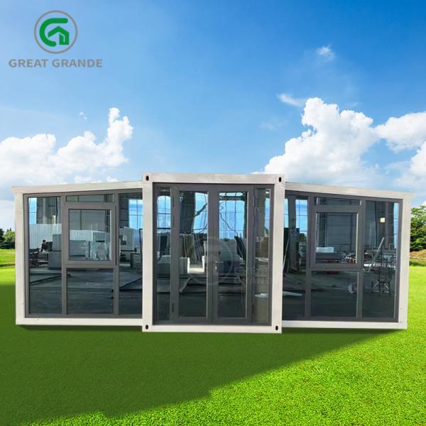 20ft Expandable Prefab Homes Manufacturer Galvanized Steel Frame Privacy Glass Doors