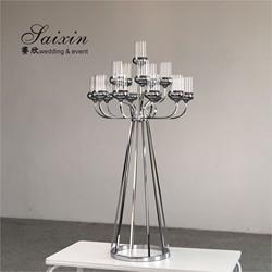 Novo ZT-398 único 15 braços de prata Metal mesa de casamento velas de apoio