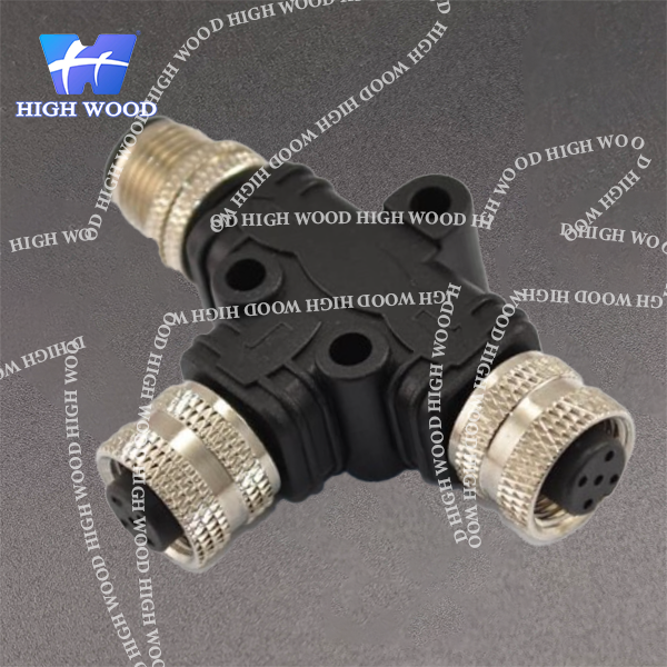 M12 Adapter, T-Type, A-Code, 5-Pin Male to Dual Female M12 to M12