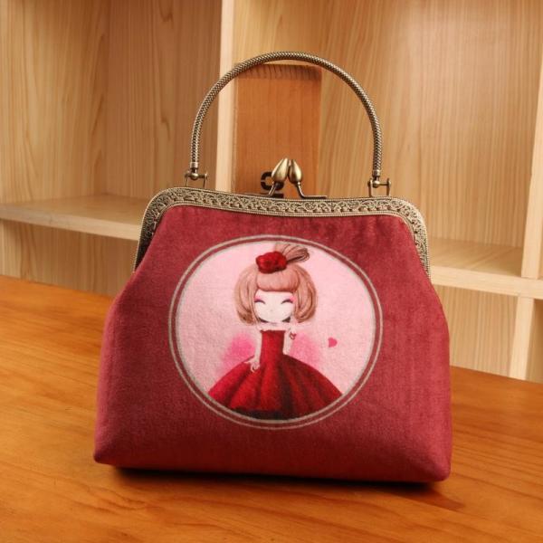 Lady Vintage Velvet Rose Flower Kiss Lock Wallet Clutch Card Holder Coin Bag Pouch Purse