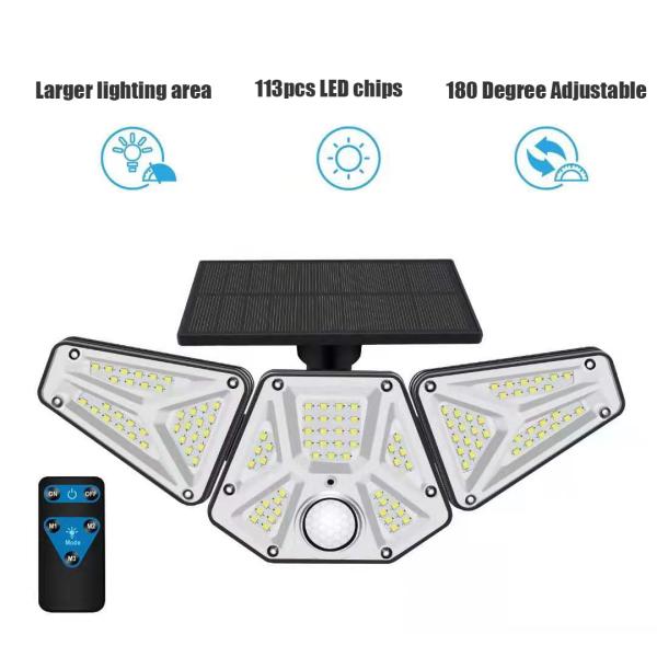 2200mAh 1.5W Dimmable LED Lights Solar 3 Head Wide Angle Outdoor 133pcs LED