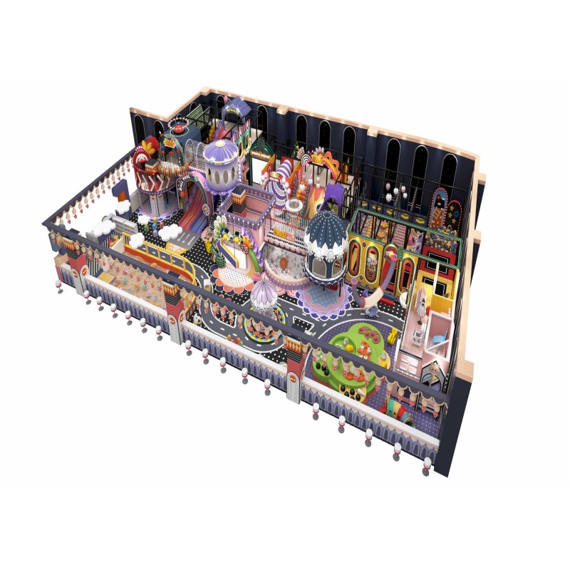 Macaron Home Play Kids Indoor Amusement Center Custom Family Entertainment Castle Maze Slide Trampoline for Villa